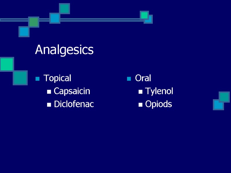 Analgesics Topical Capsaicin Diclofenac Oral Tylenol Opiods